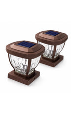 Home Zone Security Solar Post Cap Lights - Decorative Glass LED Outdoor Fits 3.5 x 3.5 in. Post Lights, Black (2-Pack)
