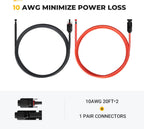 BougeRV 20 Feet 10AWG Solar Extension Cable with Female and Male Connector with Extra Pair of Connectors Solar Panel Adaptor Kit Tool (20FT Red + 20FT Black)