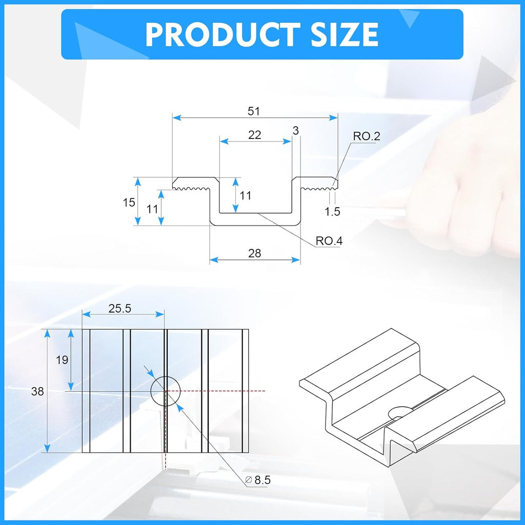 Zhengmy 100 Pack Solar Panel Mid Clamps 1.06 Inch Solar Panel Bracket Aluminium Mounting Accessories Aluminum Solar Mid Clamp for Solar Panel Mounting Solar Panel Mid Clamp