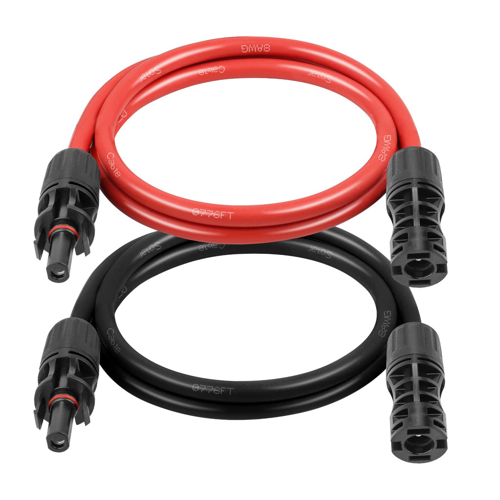 10AWG Solar Extension Cable 2FT – 2 Pack Red & Black PV Wire with Solar Connectors, 84-Strand Tinned Copper, Dual XLPE Insulated, Outdoor UV-Resistant Cable for RV, Inverter, Battery