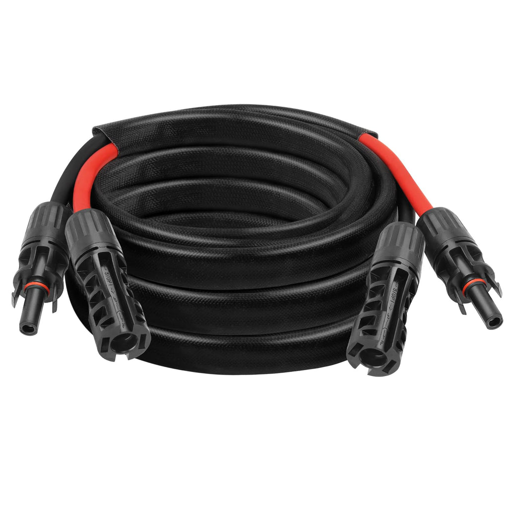 8AWG Solar Cable - 15FT Solar Panel Extension Cord 8 Gauge PV Wire with Flame Retardant Protective Sleeving Female & Male Waterproof Connector for RV, Photovoltaic Systems, Solar Panels (15 Feet)