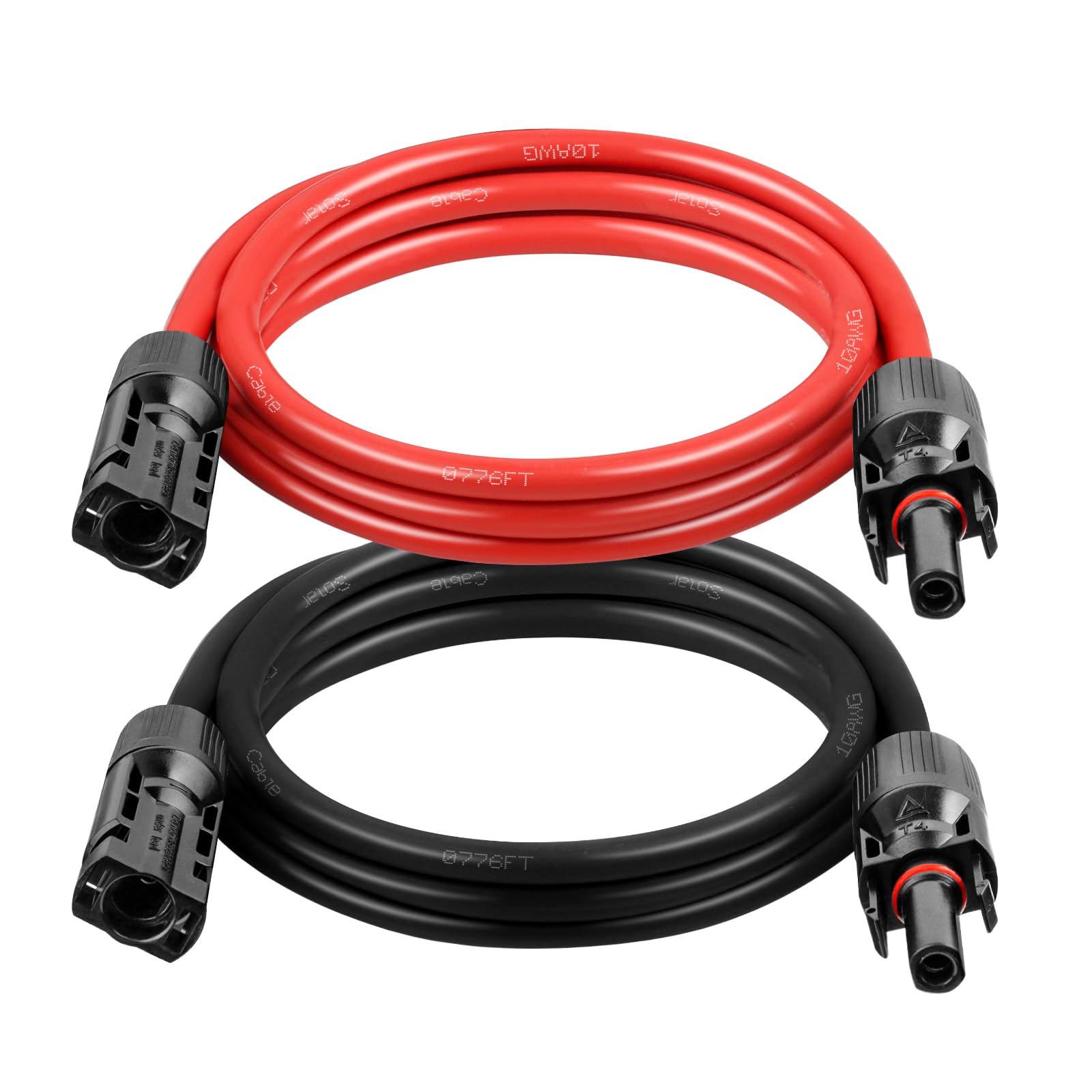 10AWG Solar Extension Cable 5FT – 2 Pack Red & Black PV Wire with Solar Connectors, 84-Strand Tinned Copper, Dual XLPE Insulated, Outdoor UV-Resistant Cable for RV, Inverter, Battery