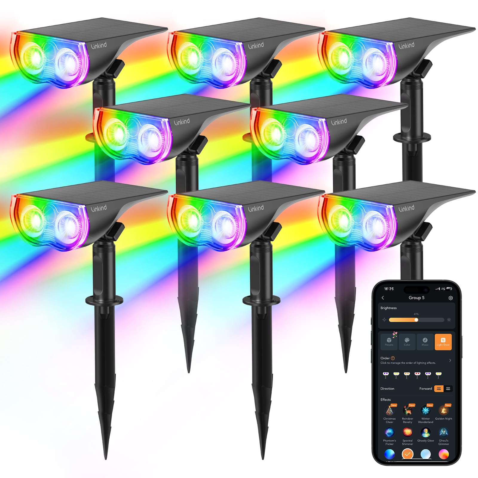 Linkind Smart Solar Spot Lights Outdoor SL5C, Solar Lights Outdoor Spotlight Cool/Warm White/Color Changing, APP/Voice Control IP67 Landscape Lighting for Yard, Garden, Pathway(2 Pack)