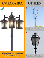 Solar Powered Outdoor Post Light 82.7" H 3-Headed Lamp Post with Dusk to Dawn Sensor Pole Street Lantern 3 Light Black Outdoor Lamp Post Lights E26 Outdoor Street Light for Pole Garden Yard