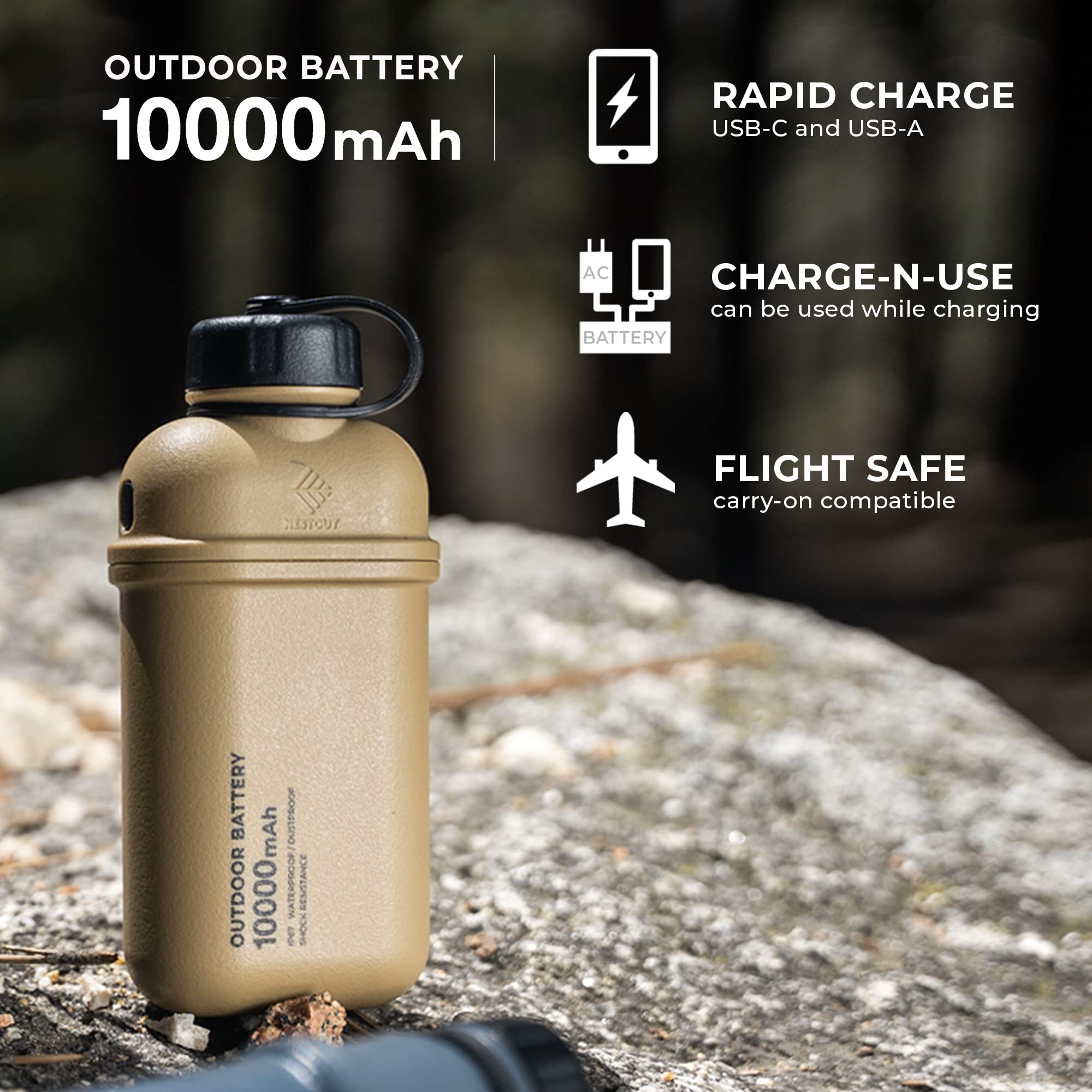 ELECOM NESTOUT 10000mAh Outdoor Power Bank + 2-Panel Solar Panel Charger + LAMP-1 LED 300 Lumen Soft Lantern - Black