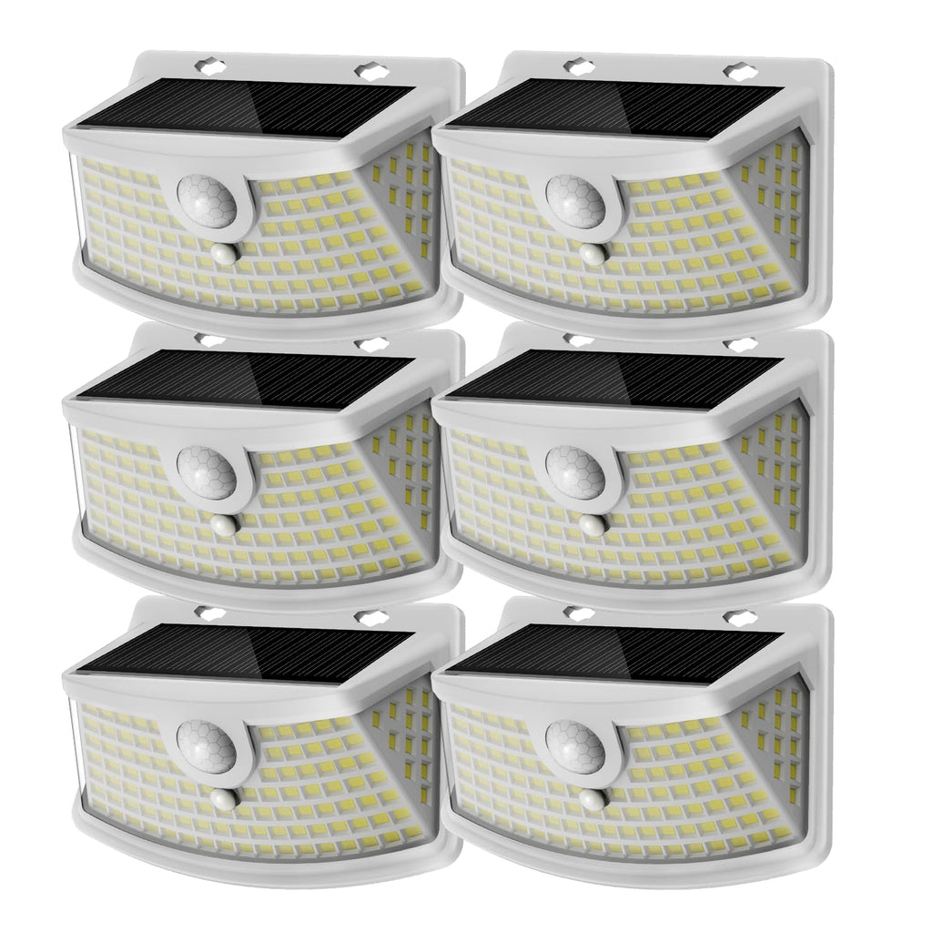 Aootek New Solar Motion Sensor Lights 120 LEDs with Lights Reflector,270° Wide Angle, IP65 Waterproof, Step Lights for Front Door, Yard, Garage, Deck (Black, Daylight White, 6-Pack)