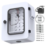 Akwscyby Outdoor Electrical Box with Clear Window and Thermostat and Fan, Precise Temperature Control 0.1°F, IP65 Water Resistant Rating, Galvanized Steel, Aluminum Rear Beam(17.7" x 13.8" x 7.9")