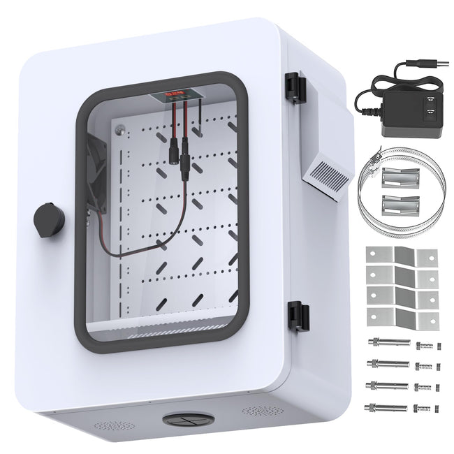 Akwscyby Outdoor Electrical Box with Clear Window and Thermostat and Fan, Precise Temperature Control 0.1°F, IP65 Water Resistant Rating, Galvanized Steel, Aluminum Rear Beam(17.7" x 13.8" x 7.9") Hover Image