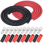 iGreely 4 AWG Gauge Wire Pure Copper Welding Battery Cable for Vehicle Solar,10Ft Black+10Ft Red Flexible OFC Cables with 5pcs of 5/16" & 5pcs 3/8" Copper Lug Terminal Connector Heat Shrink Tubing