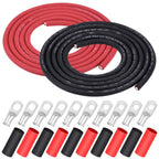 iGreely 4 AWG Gauge Wire Pure Copper Welding Battery Cable for Vehicle Solar,10Ft Black+10Ft Red Flexible OFC Cables with 5pcs of 5/16" & 5pcs 3/8" Copper Lug Terminal Connector Heat Shrink Tubing