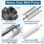 4" Deep Well Submersible Pump, 1/2 HP, 110V, 60 Hz, 25 GPM,207FT Max Head, 33FT Power Cord,Stainless Steel Submersible Well Pump with External Control Box, Check Valve & Outlet,ON/OFF Switch
