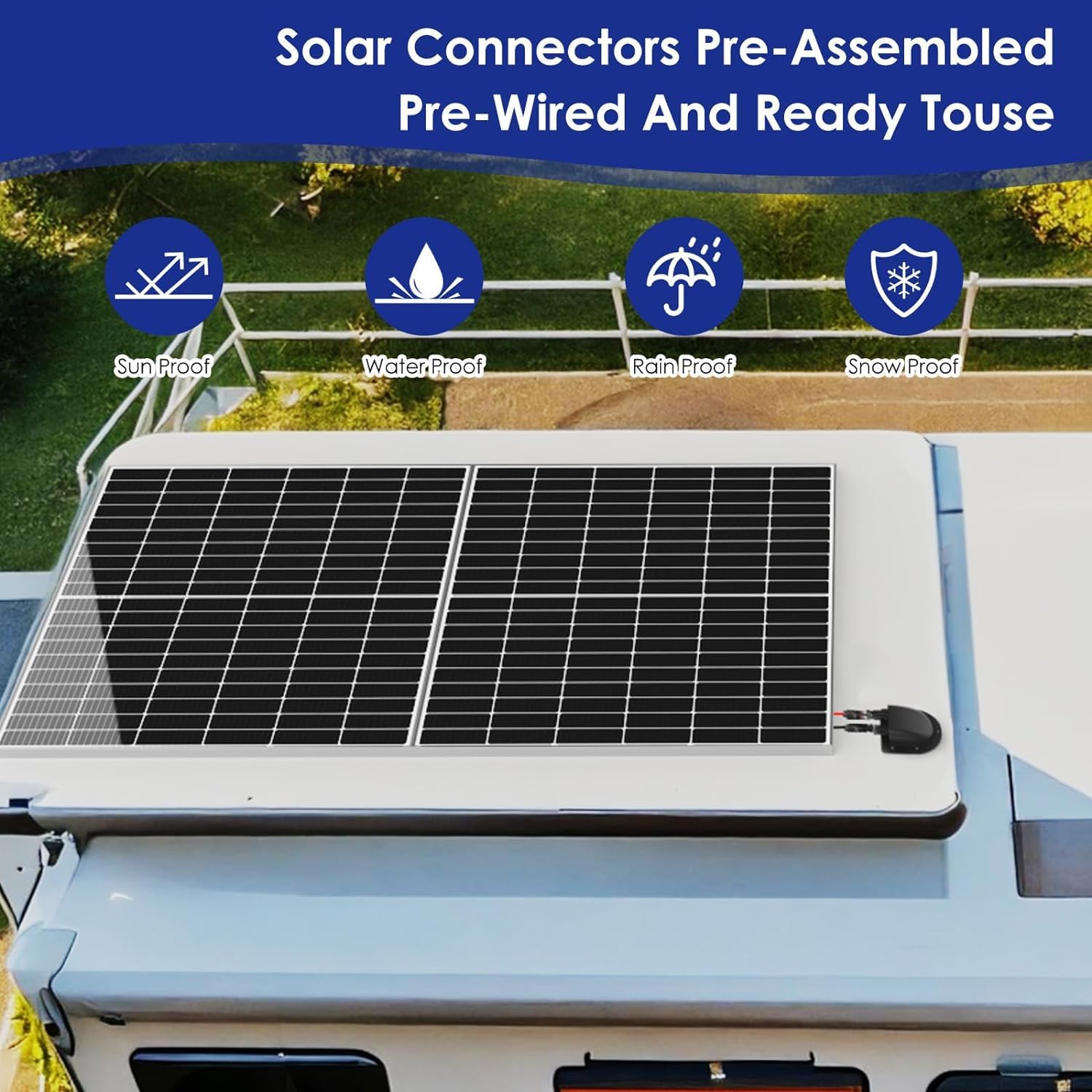 TerraSitze Waterproof Solar Cable Gland Entry Housing Solar Junction Box Fit for roof Panels on RV Boat, Camper, Van, Building, Garage, Shack, with 10Ft 10AWG Solar Extension Cable Connector