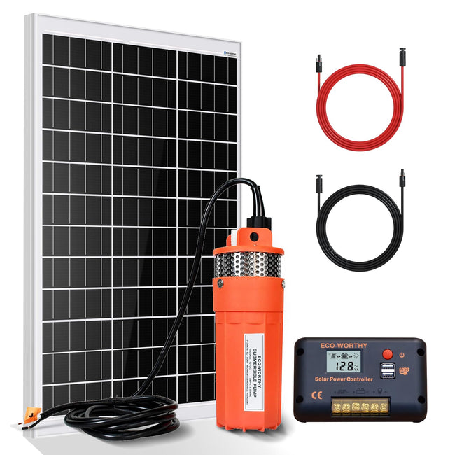 ECO-WORTHY Solar Well Pump Kit - 100W Solar Panel with 12V Deep Well Water Pump for Off-grid Living or Irrigation, Farm & Ranch-DELIVERY IN 2 PARCELS One Hover Image