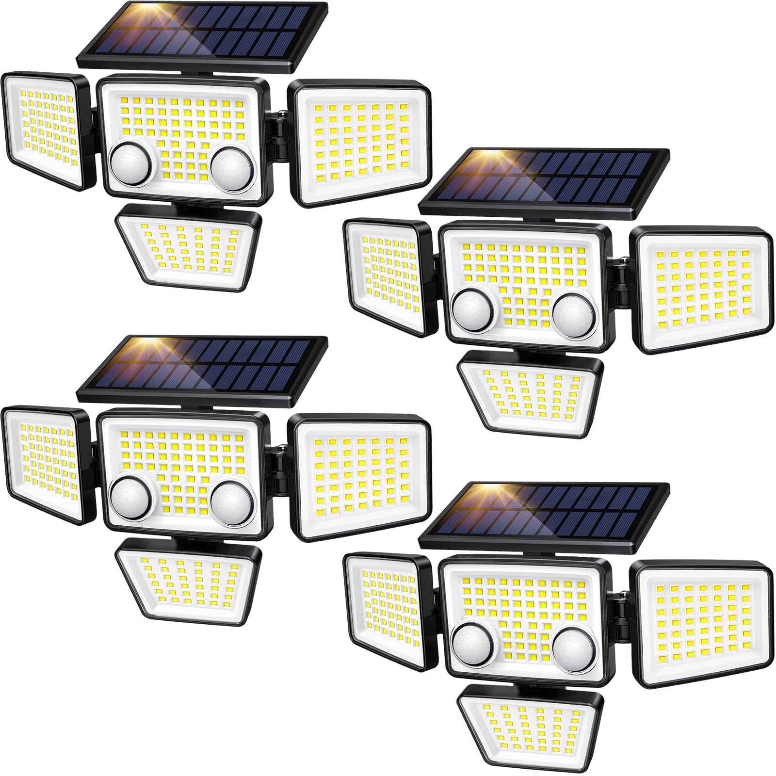 LYWALT Solar Outdoor Lights - 3000LM 188 LED Motion Sensor Outdoor Lights, 4 Heads Security Light,IP65 Waterproof, Easy Install,270°Wide Angle Flood Wall Light with 3 Modes for Backyard Yard (2 Pack)