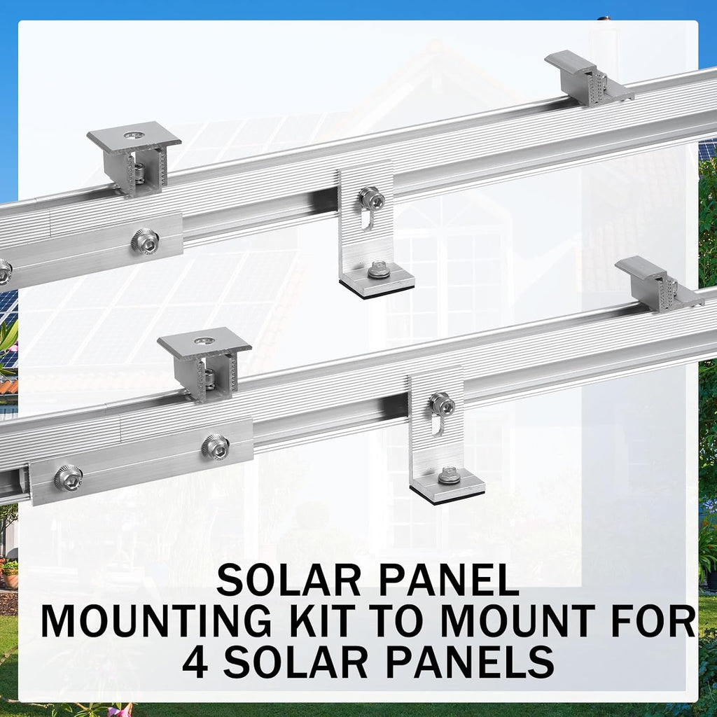 Tandefio Solar Panel Mounting Kit for 4-5 Solar Panels, Panel Kit for Shingle Roof, Adjustable with Clamps, L Shape Brackets, 88 Inch Rails(Silver)