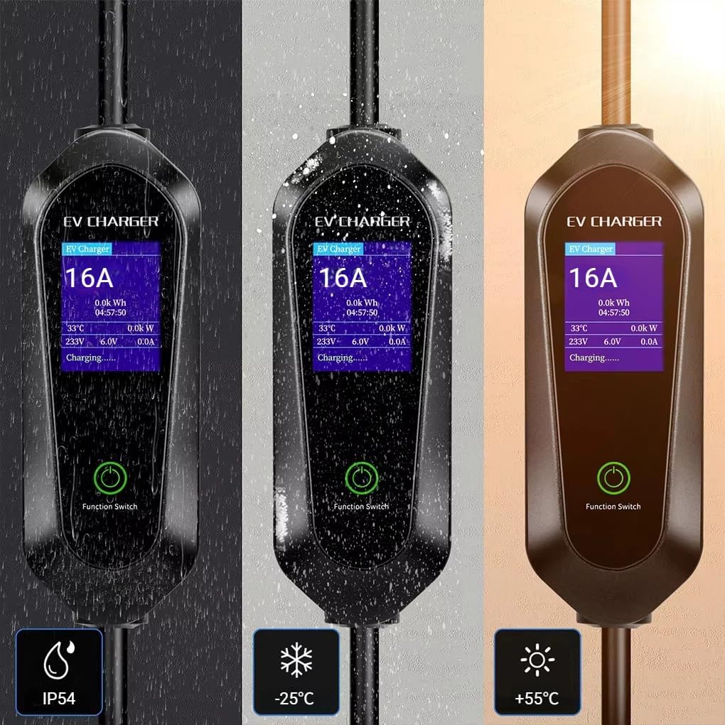 Portable Electric Car Charger Type 2 with NEMA 5-15 Plug, 8-16Amp,110VAC, Delayed Charging 1-12hr, 5m(16.4ft)