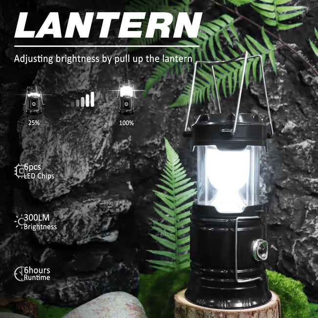 DIBMS 4-Pack Solar Camping Lantern, Collapsible LED Solar USB Rechargeable Lantern Flashlight Emergency Hanging Lights for Camping Hurricanes Power Outages Indoor Outdoor Main Image