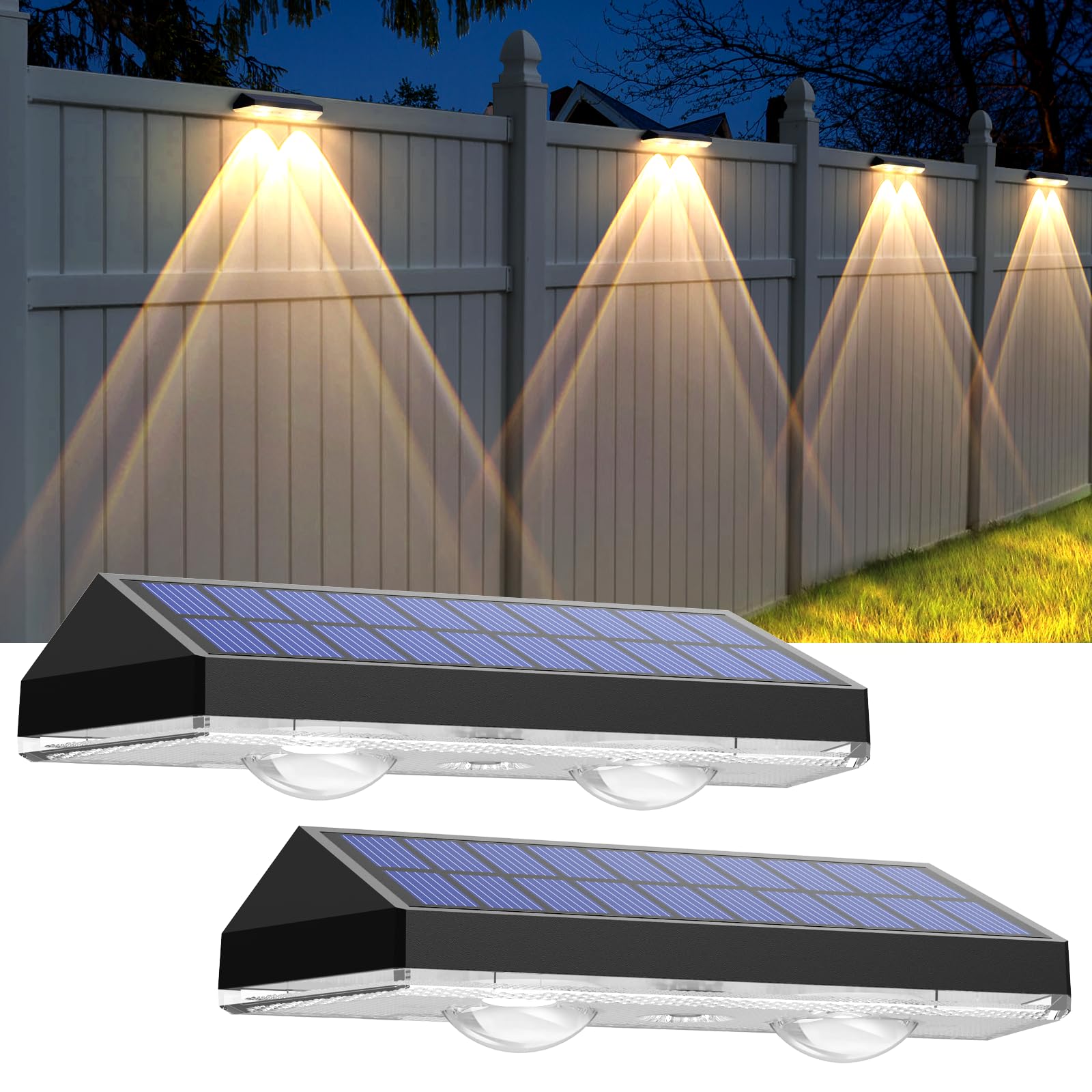 Solar Fence Lights Outdoor - 2700/4000/6000K 3 Mode, 8 Pack Solar Fence Lights Outdoor Waterproof LED, Fence Light Solar Powered for Outside, Backyard, Railing, Step, Patio,Wall and Home Improvement