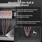 Joinfworld Outdoor Electrical Metal Box 11.8" x 11.8" x 7" Weatherproof Outdoor Junction Enclosure Steel Box with Lock Din Rail Cable Gland