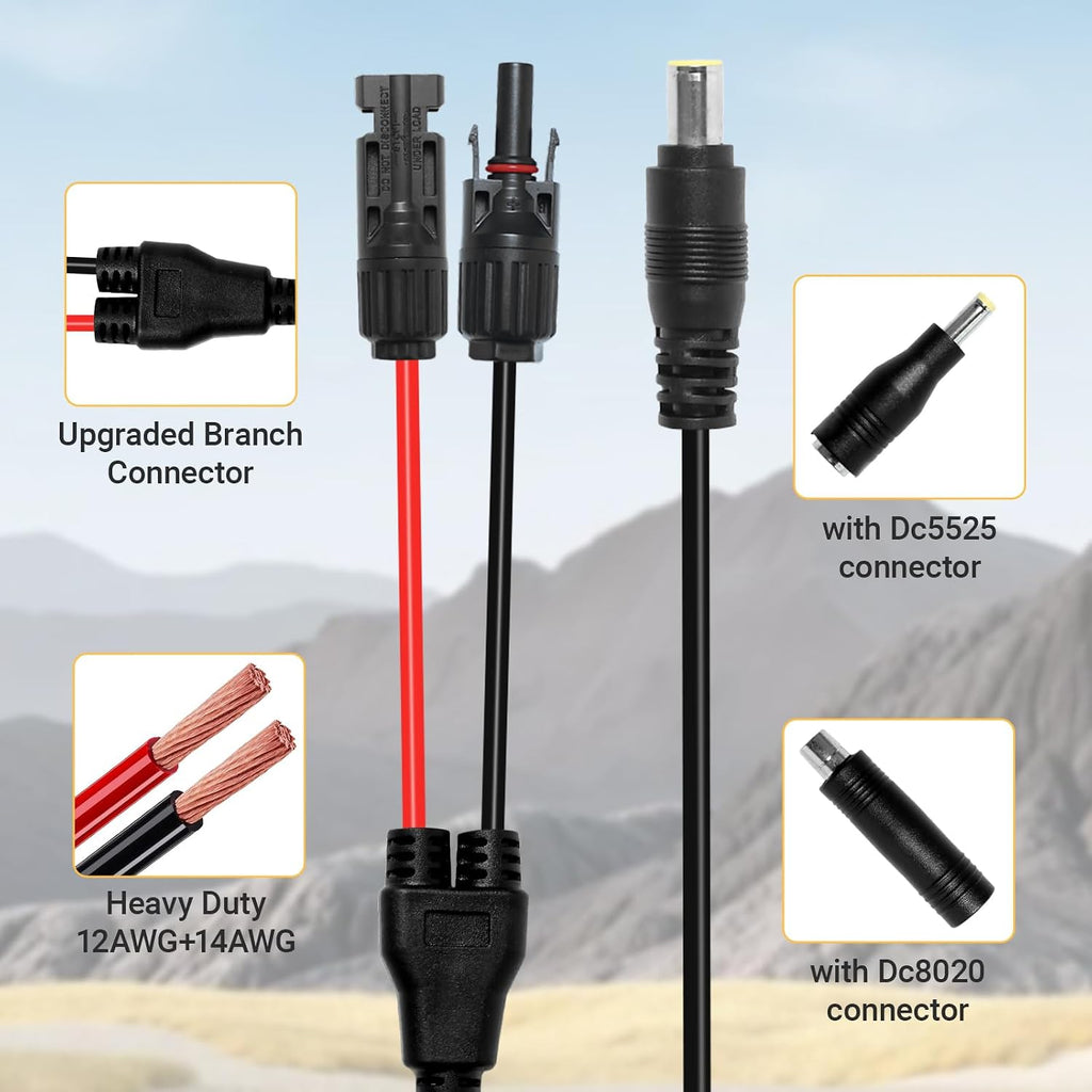 DC 8mm Adapter Cable Compatible for Jackery,Solar Connector Converter,Solar Panel Adapter with DC7909 to DC8020/DC5525 Connector,Compatible with MC-4 to DC 8MM/0.3IN Extension Cable