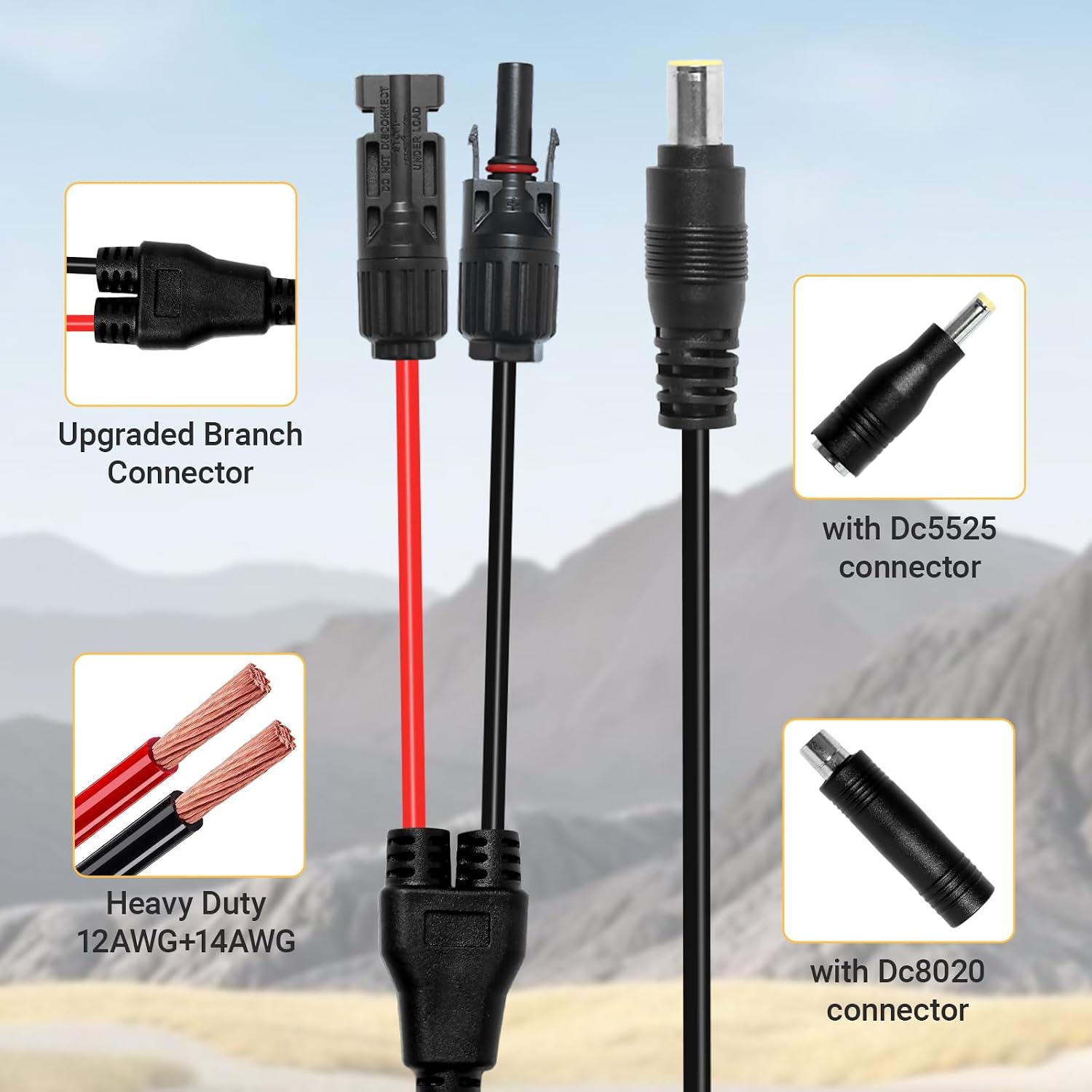 DC 8mm Adapter Cable Compatible for Jackery,Solar Connector Converter,Solar Panel Adapter with DC7909 to DC8020/DC5525 Connector,Compatible with MC-4 to DC 8MM/0.3IN Extension Cable