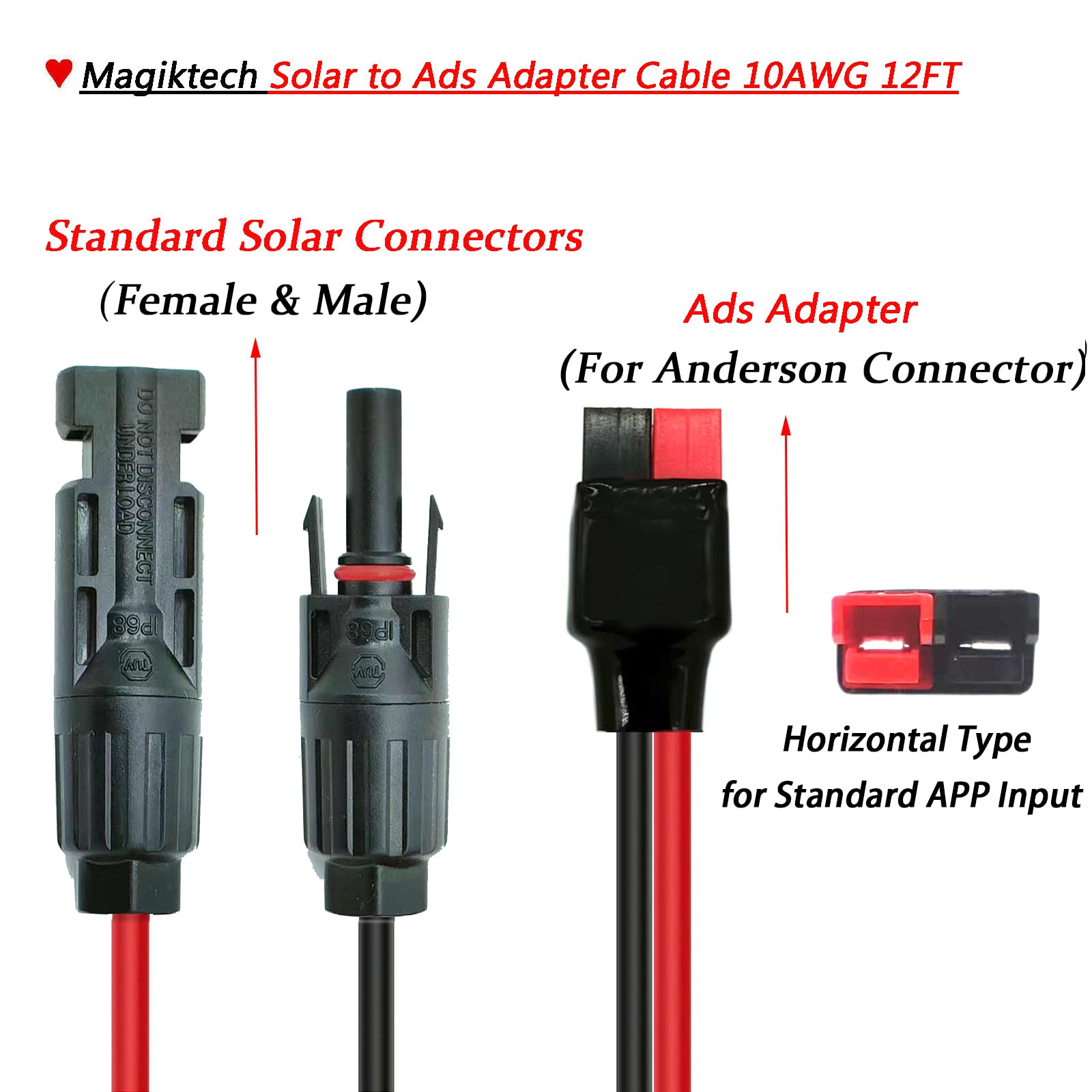 Magiktech Solar Panel Kits Charge Cable Compatible with Anderson Adapter and Solar Connectors for Portable Power Stations Solar Generators (10AWG 6 FT Horizontal)