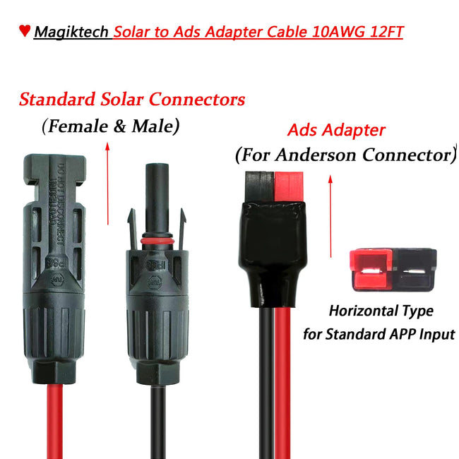 Magiktech Solar Panel Kits Charge Cable Compatible with Anderson Adapter and Solar Connectors for Portable Power Stations Solar Generators (10AWG 6 FT Horizontal) Main Image