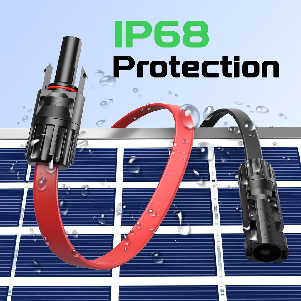 Bateria Power 10FT 12AWG Solar Panel Extension Cable, 12 Gauge 4mm² PV Flat Wire with Female & Male Waterproof Connectors for RV, Photovoltaic Systems