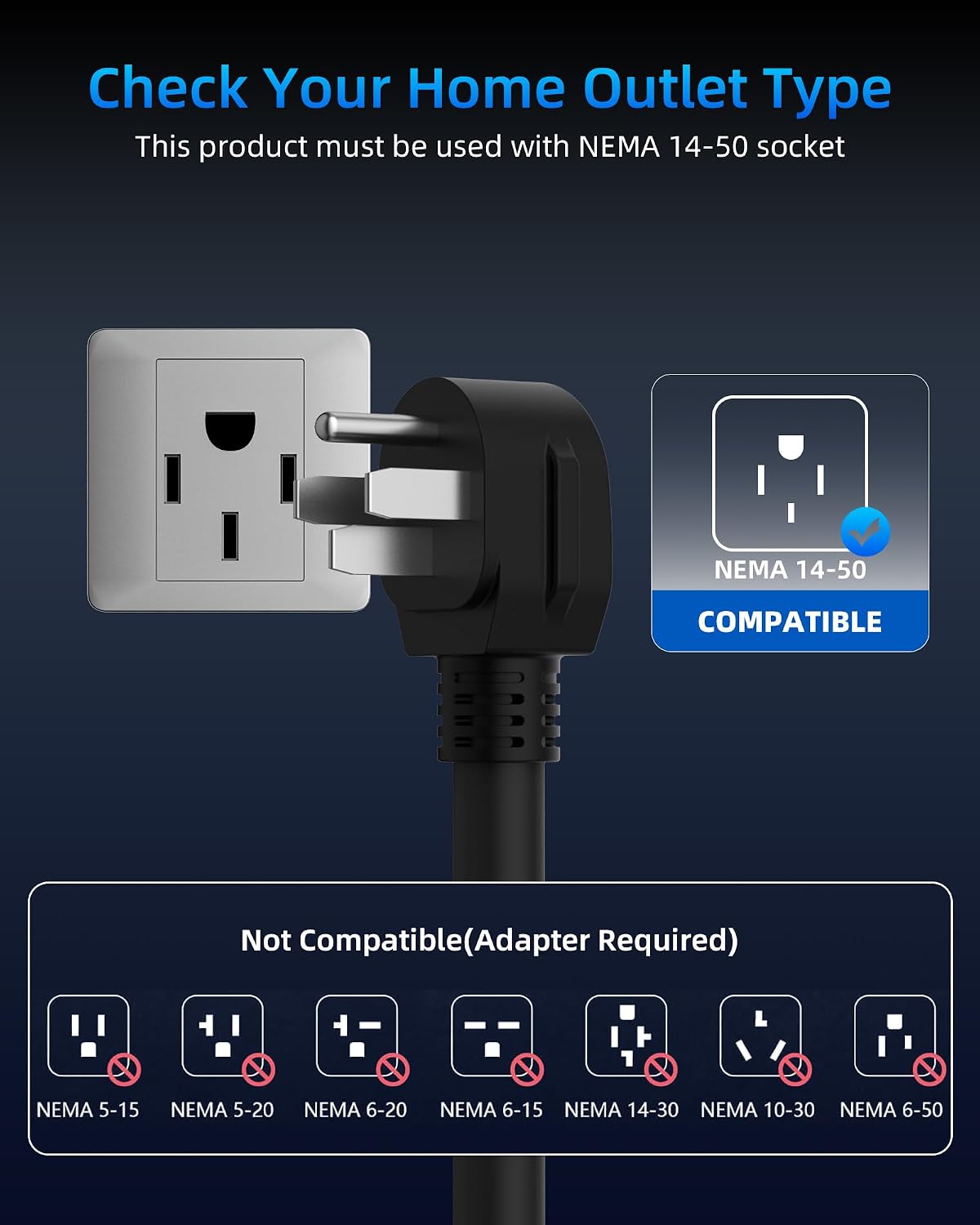 40A Fast Level 2 EV Charger, 240V / 9.6KW Portable Electric Vehicle Charging Stations, Home Electric Car Charger with 25FT Extension Cable, NEMA 14-50 Plug for All J1772 BEVs/PHEVs, ETL Certified