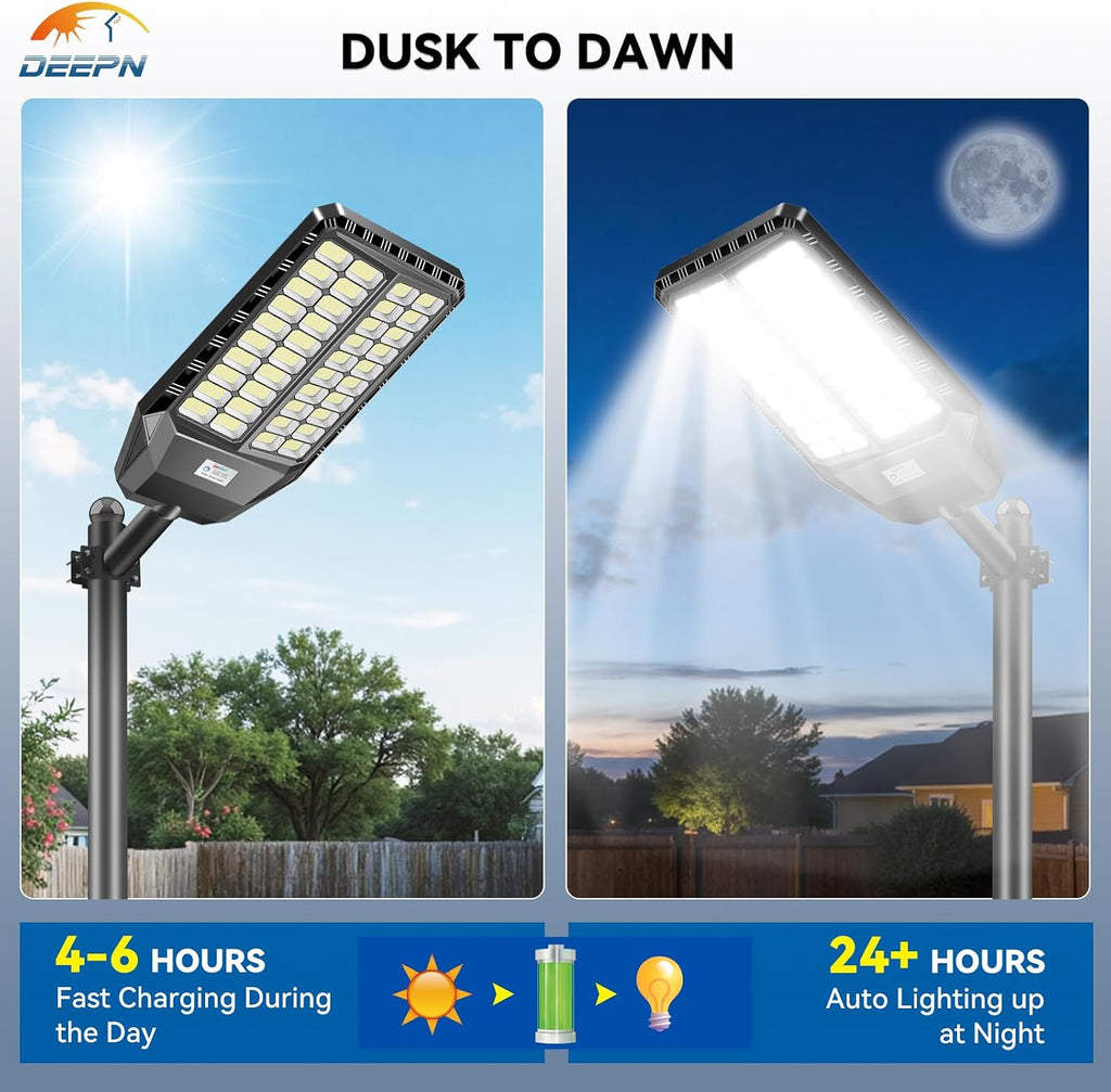 Deepn 10000W Solar Lights Outdoor, 6500K Super Bright Commercial Solar Lights with PIR Motion Sensor, Auto On/Off Dusk to Dawn IP67 Waterproof Outdoor Lighting for Yard, Driveway, Parking Lot, 2 Pack
