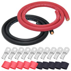 iGreely 4 AWG Gauge Wire Pure Copper Welding Battery Cable for Vehicle Solar,10Ft Black+10Ft Red Flexible OFC Cables with 5pcs of 5/16" & 5pcs 3/8" Copper Lug Terminal Connector Heat Shrink Tubing