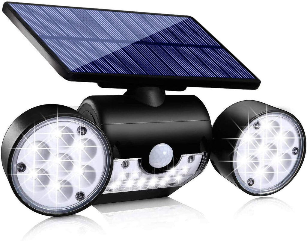 Solar Lights Outdoor, Motion Sensor Security Lights Solar Wall Lights with Dual Head Spotlights LED Waterproof 360° Adjustable Solar Motion Lights Outdoor for Garden Garage Patio, 1 Pack