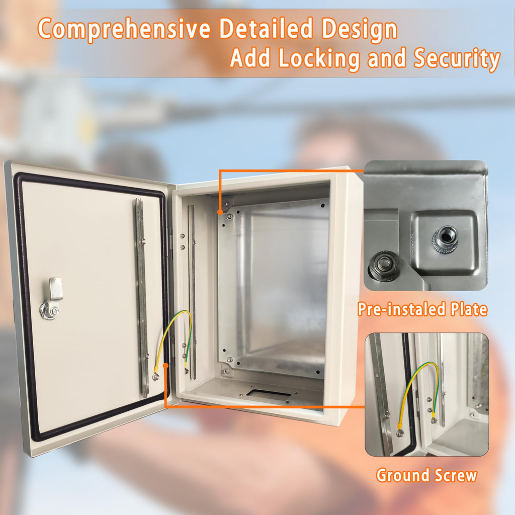 NBCYUNER 16x12x8 Electrical Enclosure Box NEMA 4 Outdoor Enclosure, IP66 Waterproof & Dustproof Cold-Rolled Carbon Steel Hinged Junction Box for Outdoor Indoor Use