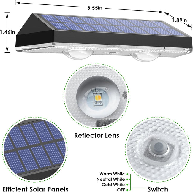 Solar Fence Lights Outdoor - 2700/4000/6000K 3 Mode, 8 Pack Solar Fence Lights Outdoor Waterproof LED, Fence Light Solar Powered for Outside, Backyard, Railing, Step, Patio,Wall and Home Improvement Main Image