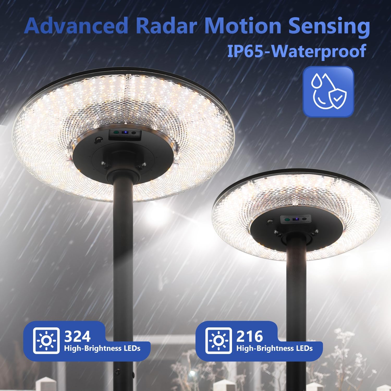 Movable Solar Street Lights Outdoor with Pole, 10000W 9999LM IP65 Waterproof Motion Sensor Lamp Posts Remote Control at 360° No Drill for Yard, Camping, Garden, Outside (86.6" Pole 216 LED)