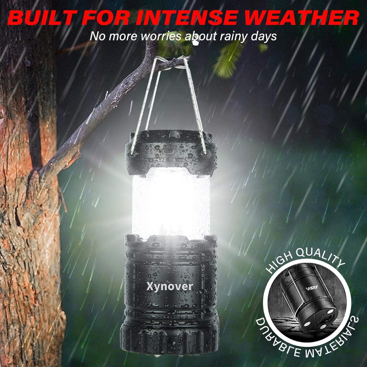 Xynover 4-Pack Solar Camping Lanterns,Rechargeable LED with USB/Solar/AA Battery,Magnetic Base,Hanging Hook,Collapsible, Waterproof for Emergency, Hiking,Hurricane,Campsites,Lanterns for Power Outages