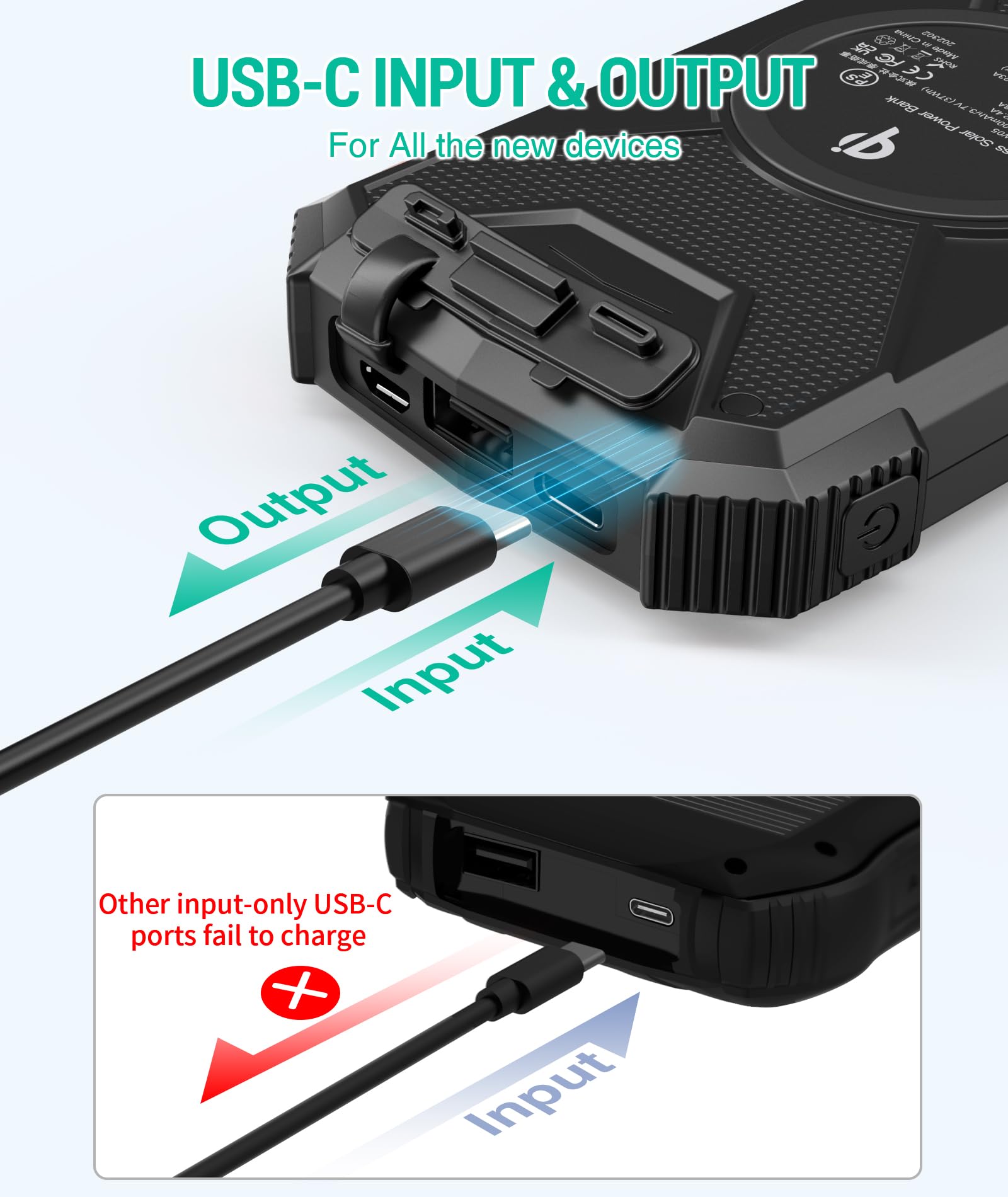 BLAVOR 2 Pack Solar Charger Power Bank 10,000mAh, Portable Wireless Charger, 20W Fast Charging External Battery Pack with USB C for Cell Phones