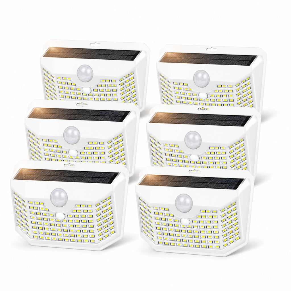 HMCITY Solar Lights Outdoor 120 LED with 3 Lighting Modes, Motion Sensor Wall Lights,IP65 Waterproof Solar Powered for Garden Patio Yard (Back Button 2Packs, Black Shell-Daylight White)