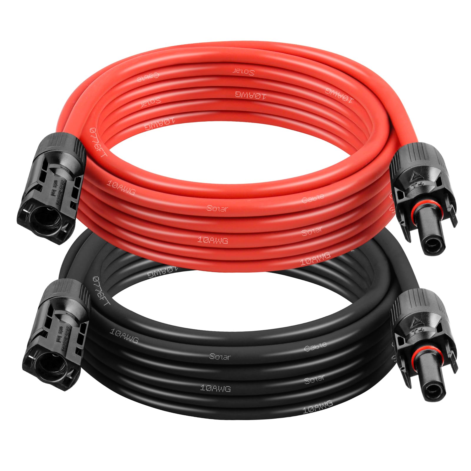 10AWG Solar Extension Cable 5FT – 2 Pack Red & Black PV Wire with Solar Connectors, 84-Strand Tinned Copper, Dual XLPE Insulated, Outdoor UV-Resistant Cable for RV, Inverter, Battery