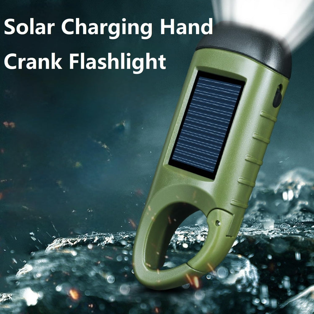 EKNBKE Hand Crank Solar LED Emergency Flashlight, Portable Mini Handheld Survival Light with USB Output for Camping Outdoor Hiking, Green