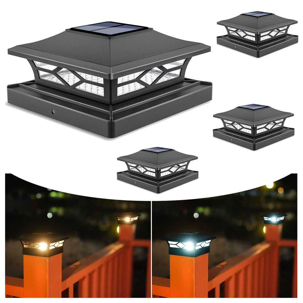 VOLISUN Solar Post Cap Lights: 8 - Pack Outdoor Deck Post Cap Lights White for Dock Fence Waterproof 2 Color Modes,4x4/6x6 Wooden/Vinyl Posts
