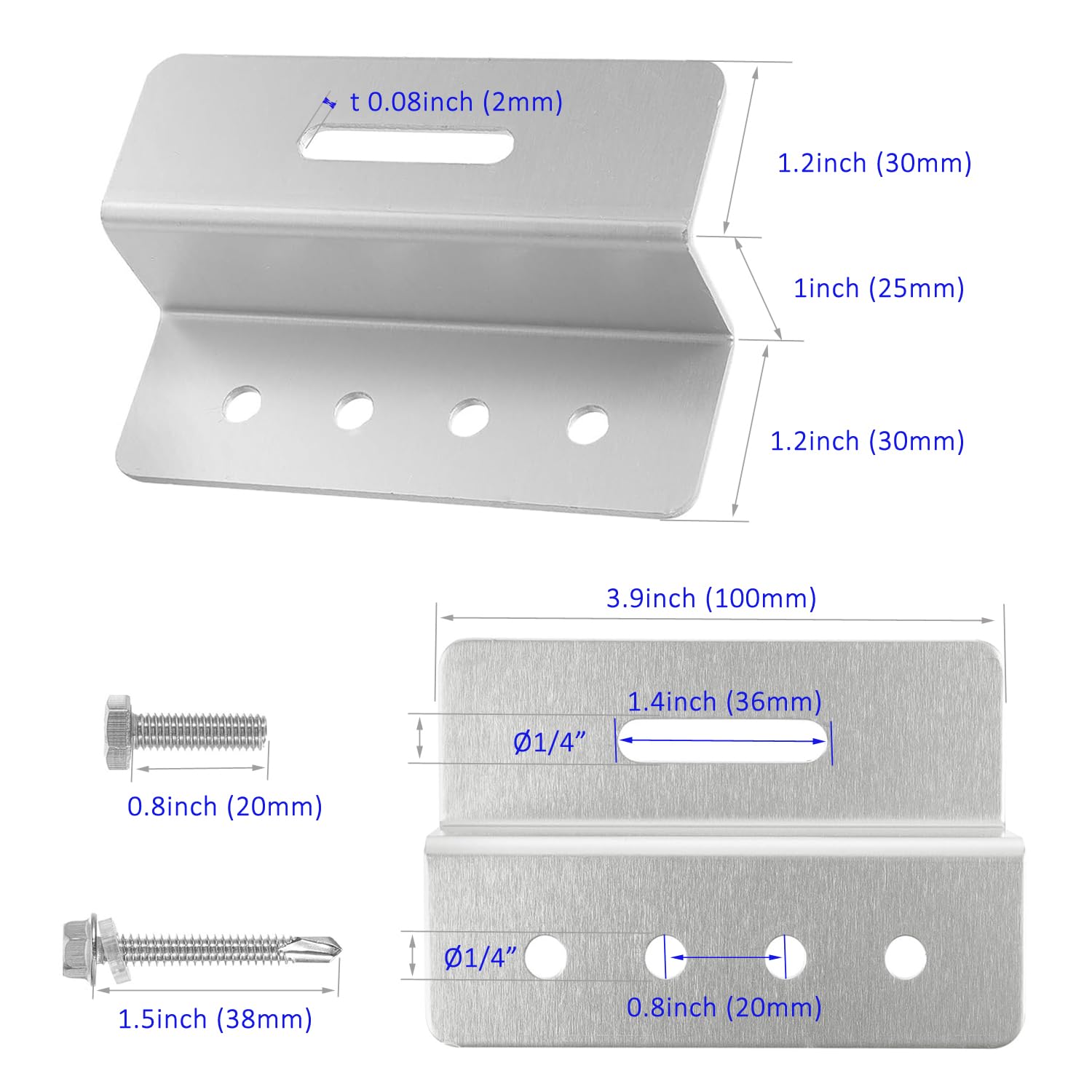 Solar Panel Mounting Brackets,4PCS Aluminum Z Brackets Kit with Hex & Self-Tapping Screws for RV Roof,Boat,Van,Camper-Easy Install,Waterproof