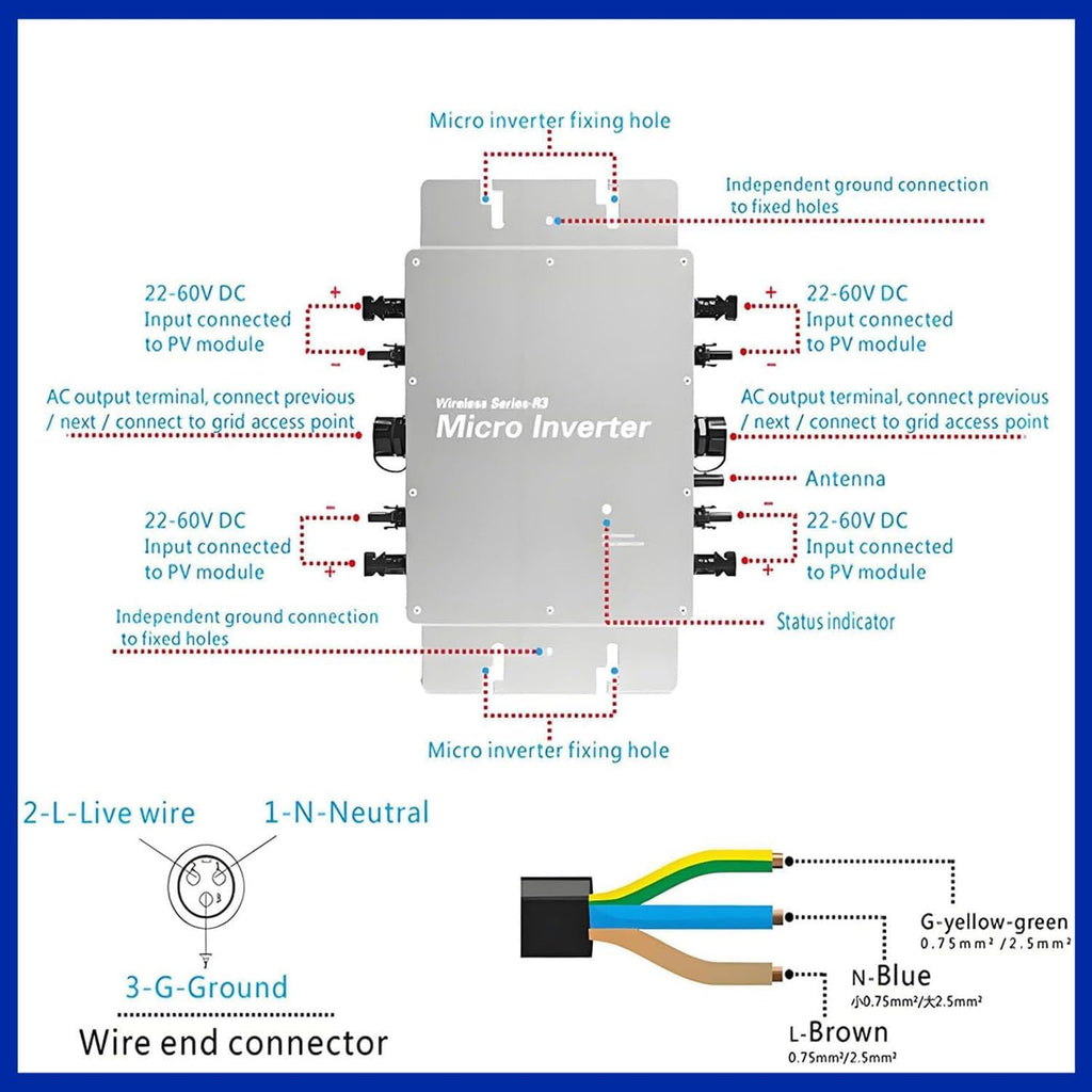 MPPT Microinverter 110V/220V, Pure Sine Wave Solar Grid Tie Inverter, IP65 Waterproof for Residential & Commercial Use, Ideal for Schools and Power Stats