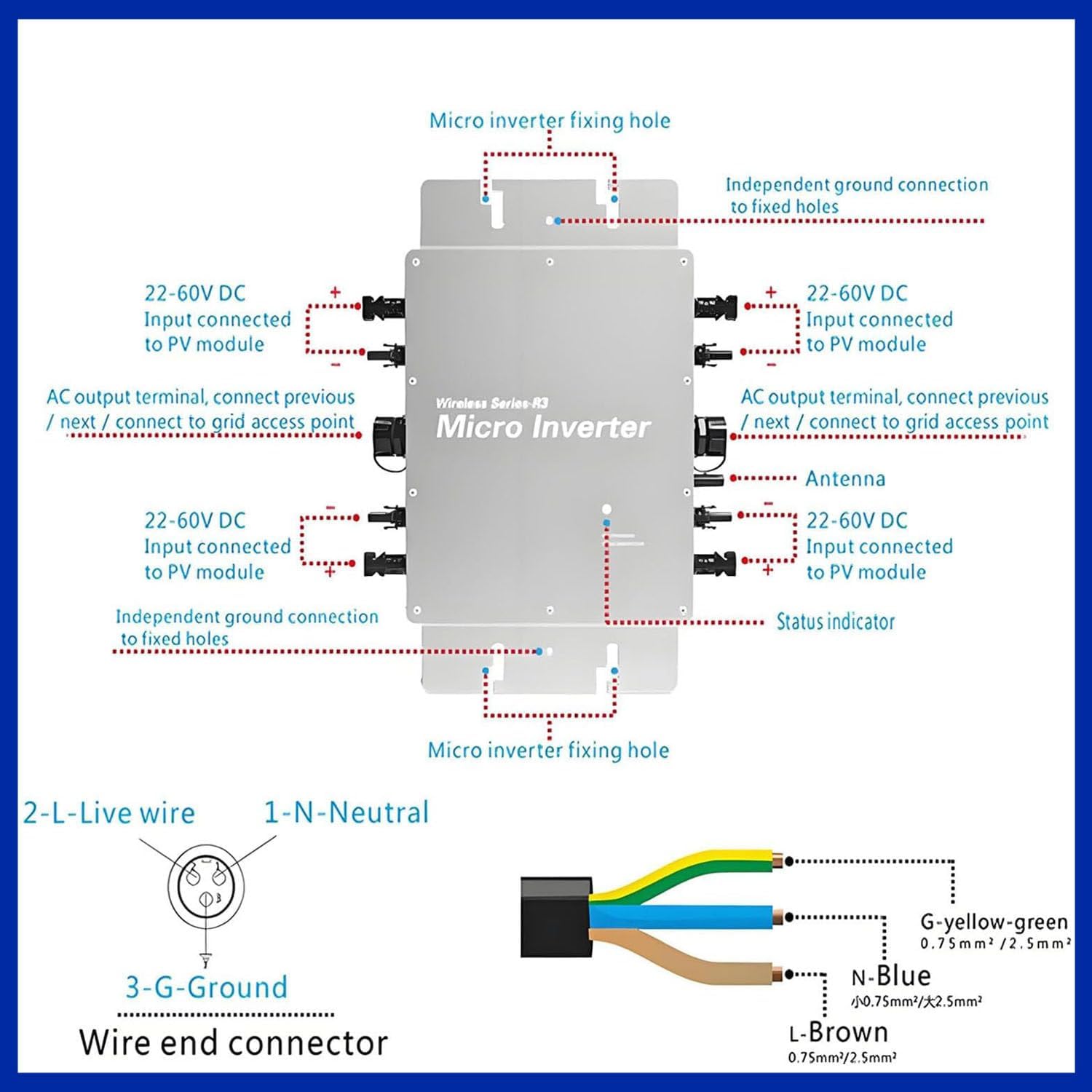 MPPT Microinverter 110V/220V, Pure Sine Wave Solar Grid Tie Inverter, IP65 Waterproof for Residential & Commercial Use, Ideal for Schools and Power Stats