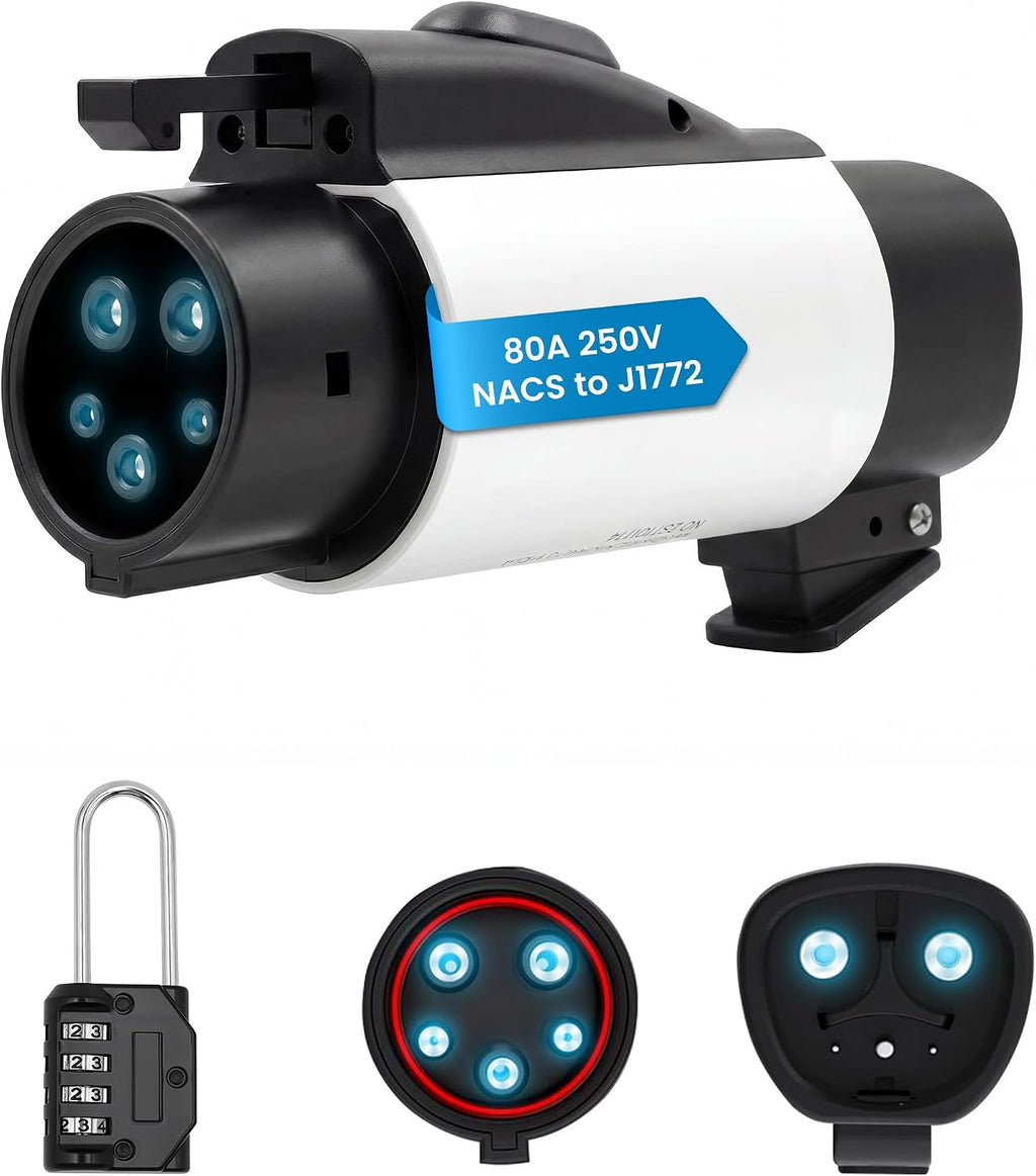 Tesla to J1772 EV Adapter for Road Trip & Destination Charging - IP55 Weatherproof, Secure Lock for Non-Tesla Vehicles - 80A (19.2kW Max)
