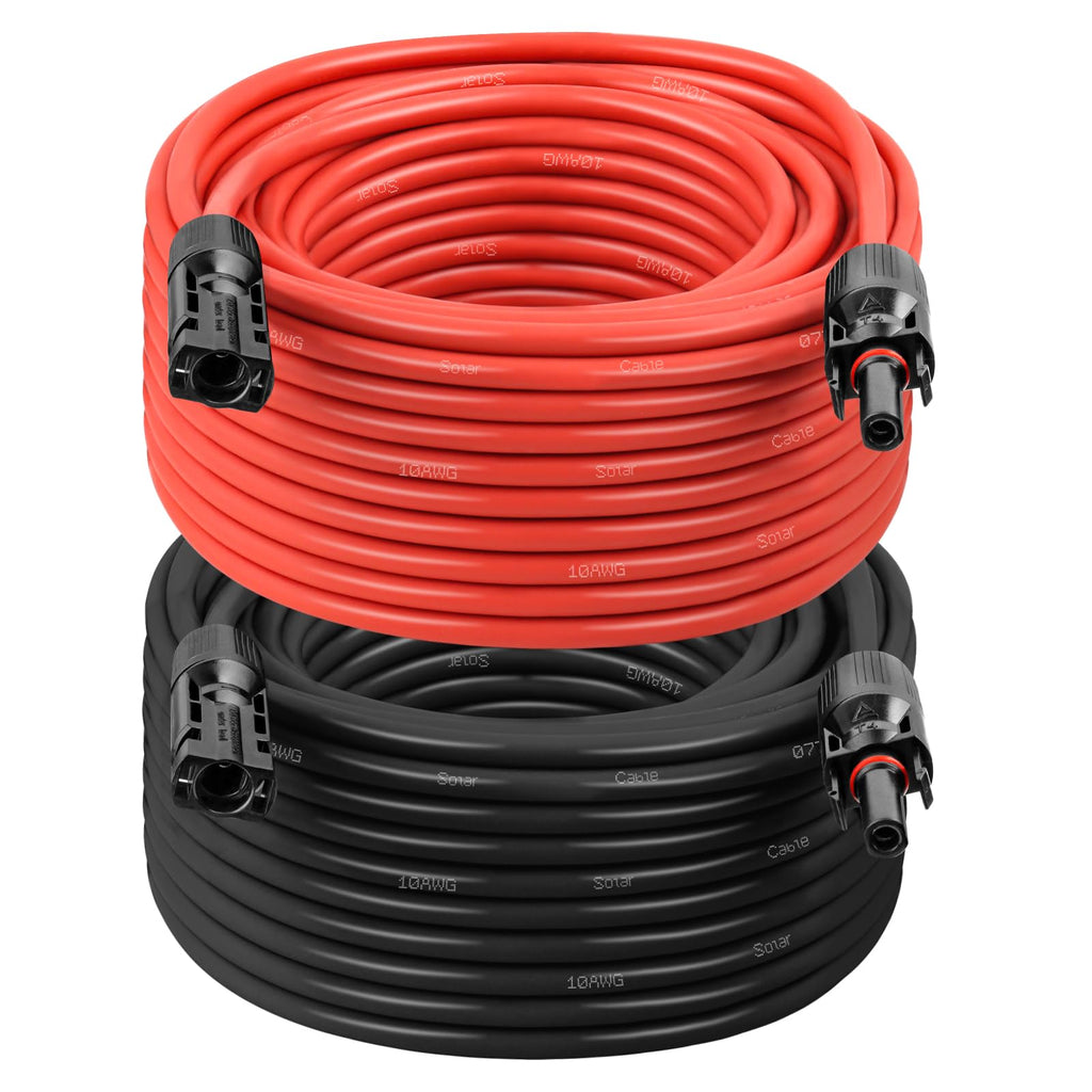 10AWG Solar Extension Cable 5FT – 2 Pack Red & Black PV Wire with Solar Connectors, 84-Strand Tinned Copper, Dual XLPE Insulated, Outdoor UV-Resistant Cable for RV, Inverter, Battery