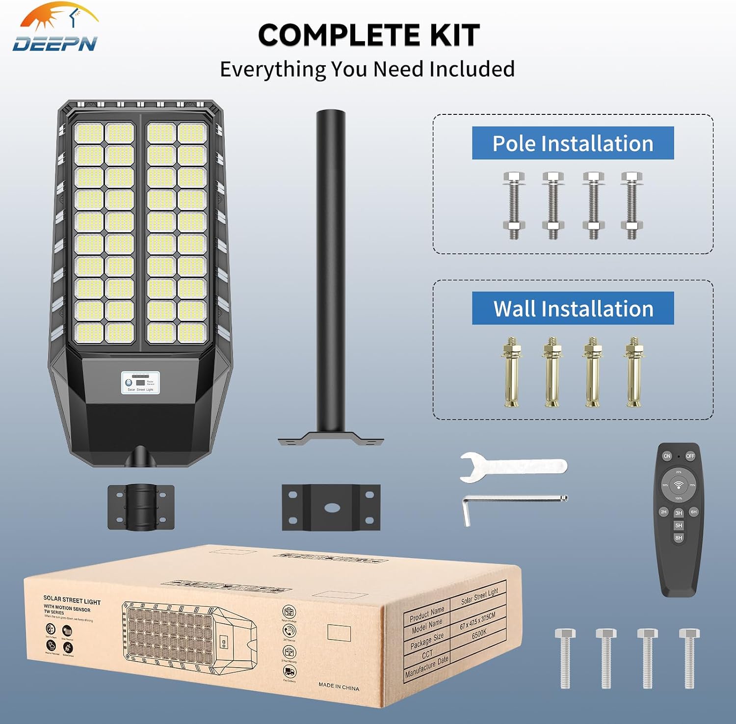 Deepn 10000W Solar Lights Outdoor, 6500K Super Bright Commercial Solar Lights with PIR Motion Sensor, Auto On/Off Dusk to Dawn IP67 Waterproof Outdoor Lighting for Yard, Driveway, Parking Lot, 2 Pack