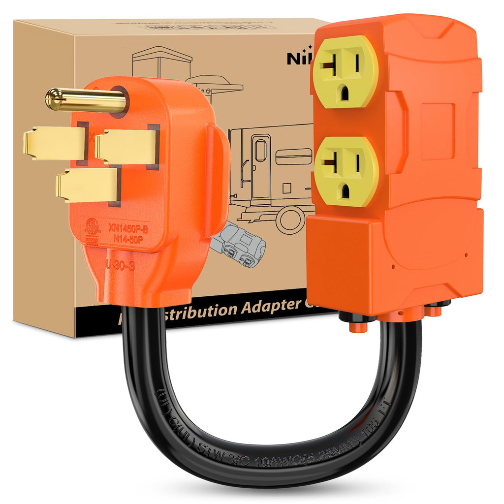 Nilight EV Adapter Cord 30 Amp to 50 Amp 4 Prong Pure Copper New Dryer Outlet to EV Plug Conversion Heavy Duty 10 Gauge Wire Nema 14-30P to 14-50R 30M/50F for Level 2 EVs Using
