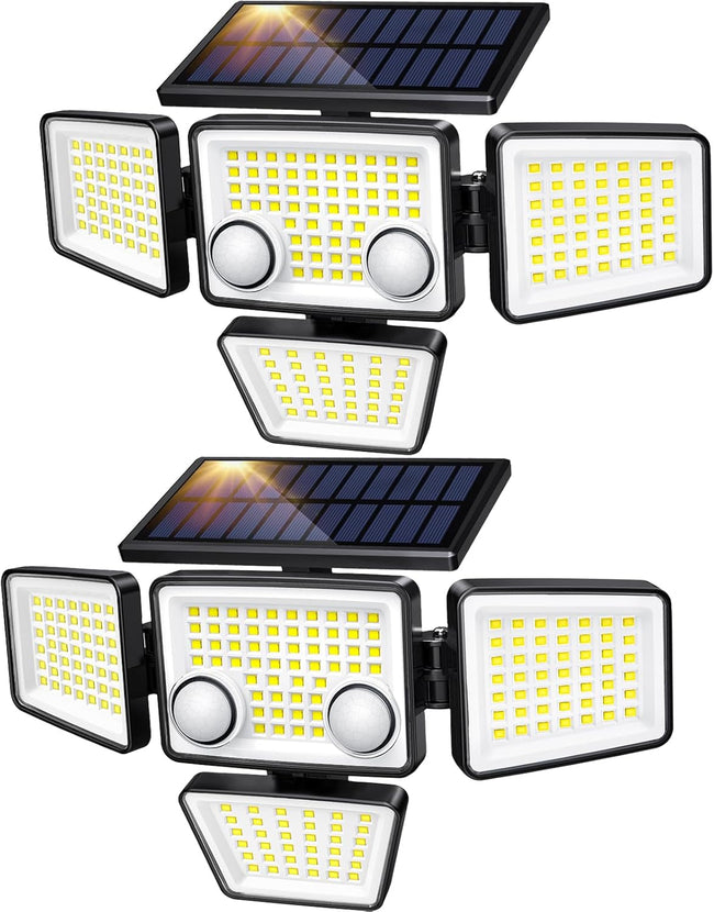 LYWALT Solar Outdoor Lights - 3000LM 188 LED Motion Sensor Outdoor Lights, 4 Heads Security Light,IP65 Waterproof, Easy Install,270°Wide Angle Flood Wall Light with 3 Modes for Backyard Yard (2 Pack) Hover Image