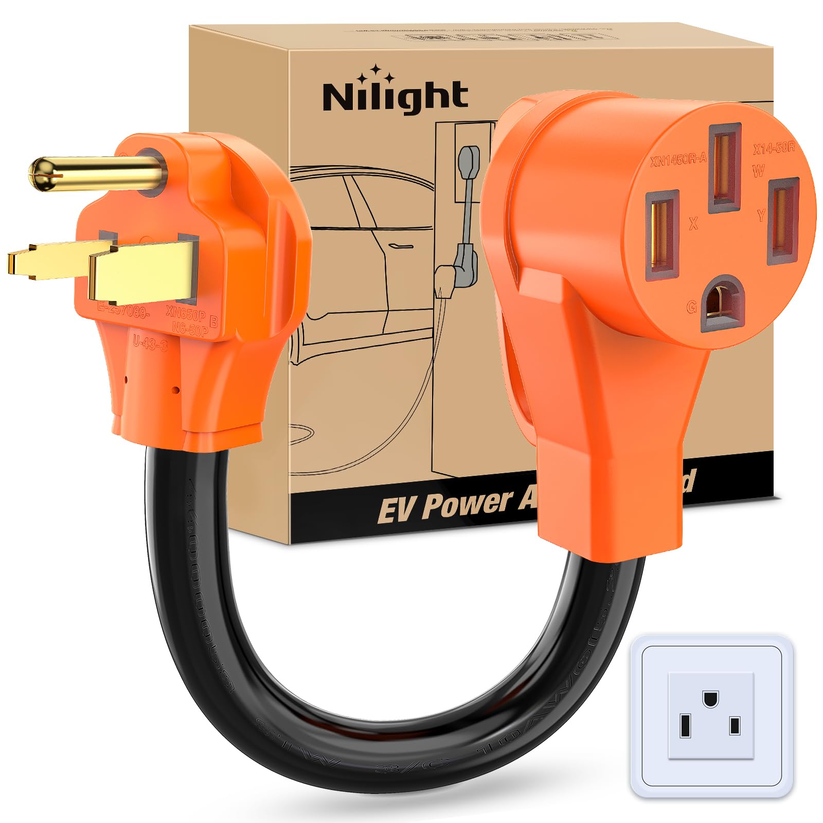 Nilight EV Adapter Cord 30 Amp to 50 Amp 4 Prong Pure Copper New Dryer Outlet to EV Plug Conversion Heavy Duty 10 Gauge Wire Nema 14-30P to 14-50R 30M/50F for Level 2 EVs Using